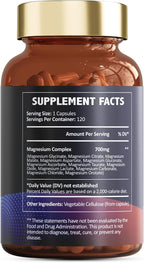 Magnesium Complex 700mg 12 in 1 Magnesium Supplement with Glycinate Citrate Malate Oxide Taurate Aspartate Orotate Magnesium Relaxation,Muscle,Heart Support, Vegan 120 Capsules 2PK