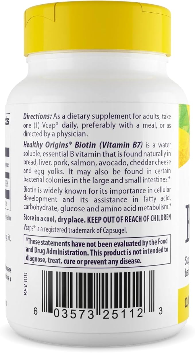 Healthy Origins Biotin 10,000 mcg (10 mg), 360Veggie Capsules - High Potency USP Grade Vitamin B7 Supplement - Supports Healthy Hair Growth, Strong Nails & Glowing Skin - Non-GMO, Vegan & Gluten-Free
