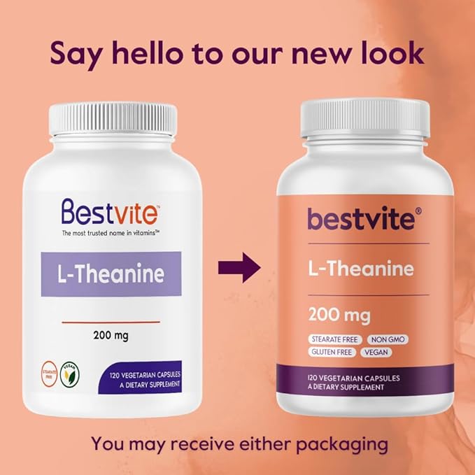 BESTVITE L-Theanine 200mg (360 Vegetarian Capsules) (120 x 3) - No Stearates - Vegan - Non GMO - Gluten Free