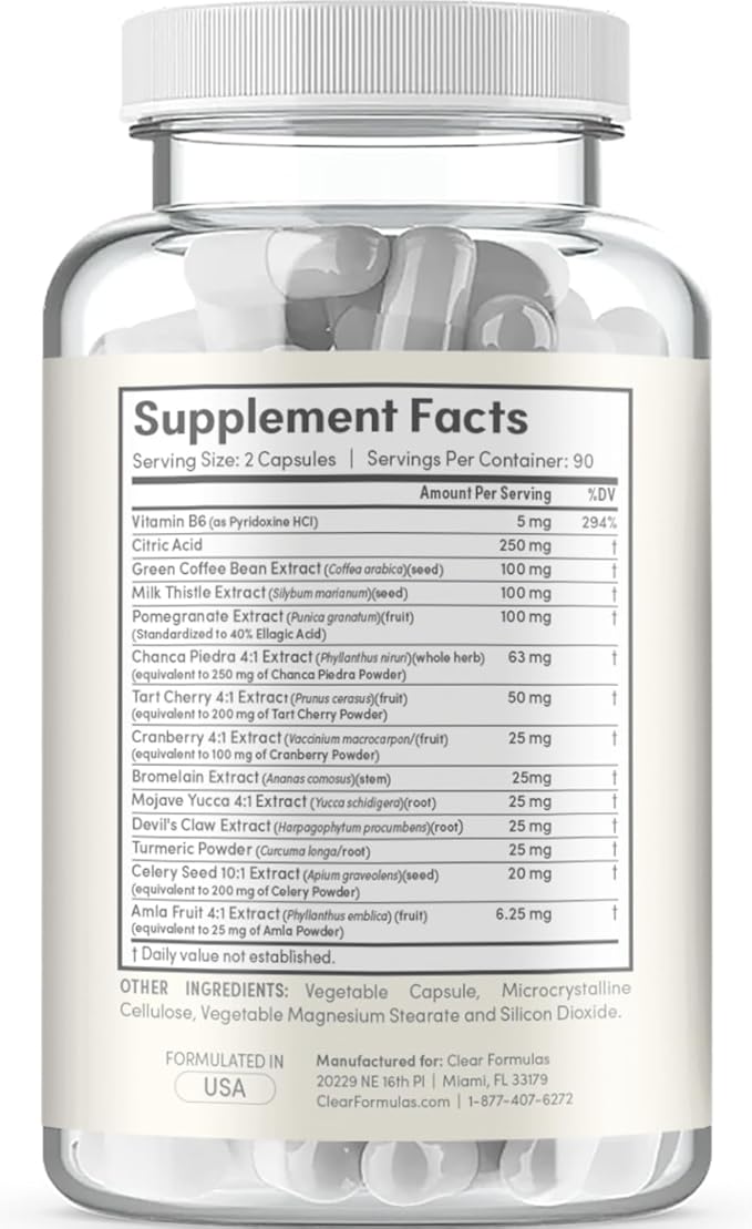 Herbal Uric Acid Support Formula - Kidney & Uric Acid Cleanse & Detox with Chanca Piedra Tart Cherry Celery Seed Bromelain & Cranberry Extract - Made in a GMP Certified Facility (90 Servings)