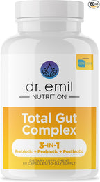 DR. EMIL NUTRITION Women & Men Total Gut Health Complex | Prebiotic + Probiotic + Postbiotic Gut Health Supplements | Probiotics Digestive Health & Gut Health | 60 Capsules