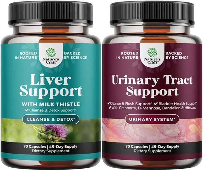 Bundle of Liver Cleanse Detox & Repair - Milk Thistle Dandelion Root Choline Beetroot Artichoke Extract and D Mannose Capsules for Urinary Tract Health - Fast Acting Super Concentrated Cranberry