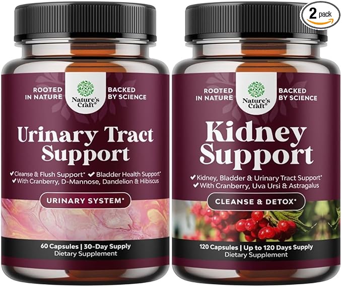 Bundle of D Mannose Capsules for Urinary Tract Health for Women Fast Acting Super Concentrated Cranberry 60ct and Kidney Support Cranberry Supplement for Women and Men for Kidney and Bladder Health