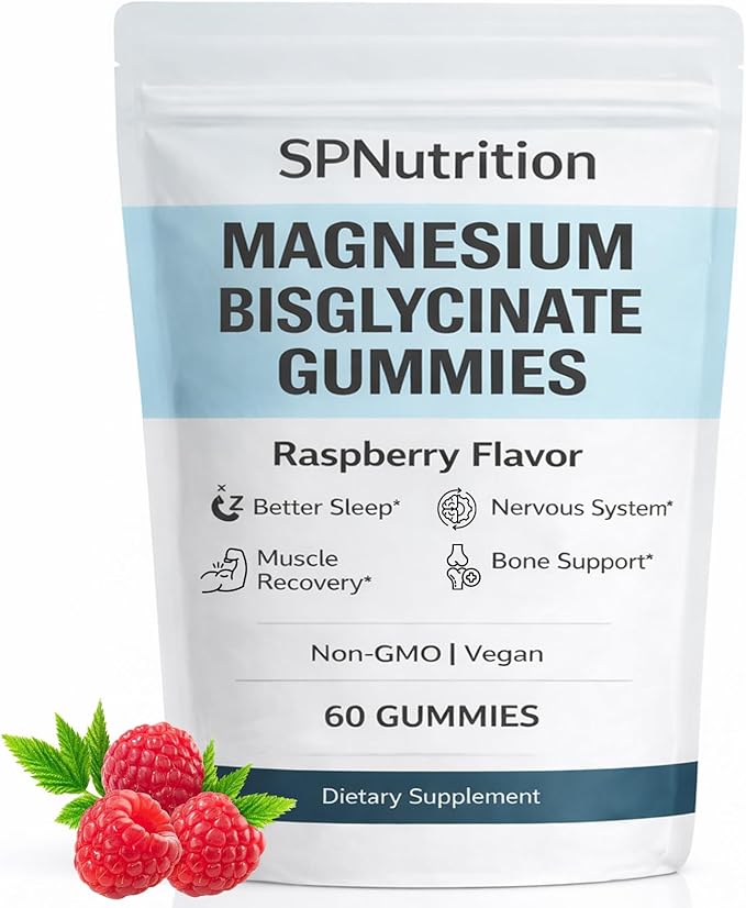 Spnutrition Magnesium Bisglycinate Gummies – Chelated Magnesium Supplement, Promotes Muscle & Nerve Function, Relaxation & Everyday Wellness – 60 Raspberry Gummies (1)