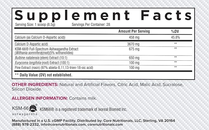 Core Nutritionals Test Vitality & Testosterone Support | with KSM-66 Ashwagandha, Calcium D-Aspartic Acid, & Pine Extract | 28 Servings (Black Lightning)