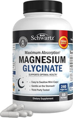 BioSchwartz Magnesium Glycinate 500mg Capsules (240 Mini Caps) Maximum Absorption Magnesium Supplement for Healthy Nerves Muscles Heart Mood and Sleep Support (Vegan, Gluten-Free, Non-GMO)