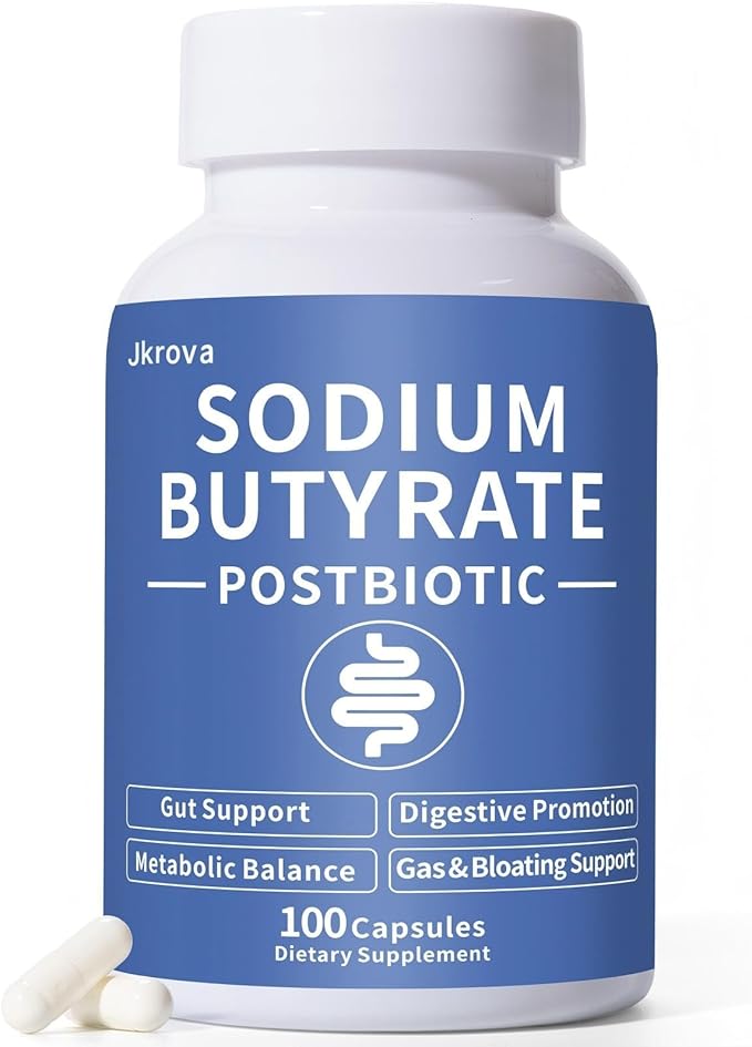 Sodium Butyrate, Butyrate Gut Health Supplement, Postbiotic for Gut, Stomach & Digestive, Support IBS, Leaky Gut, Gas & Bloat, Low Odor, 100 Vegan Capsules