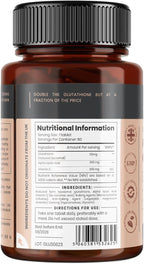 Glutathione 1000mg x 360 Tablets (6 Bottles of 60)- w/500mg Glutathione, 300mg ALA, and 200mg VIT C per Tablet