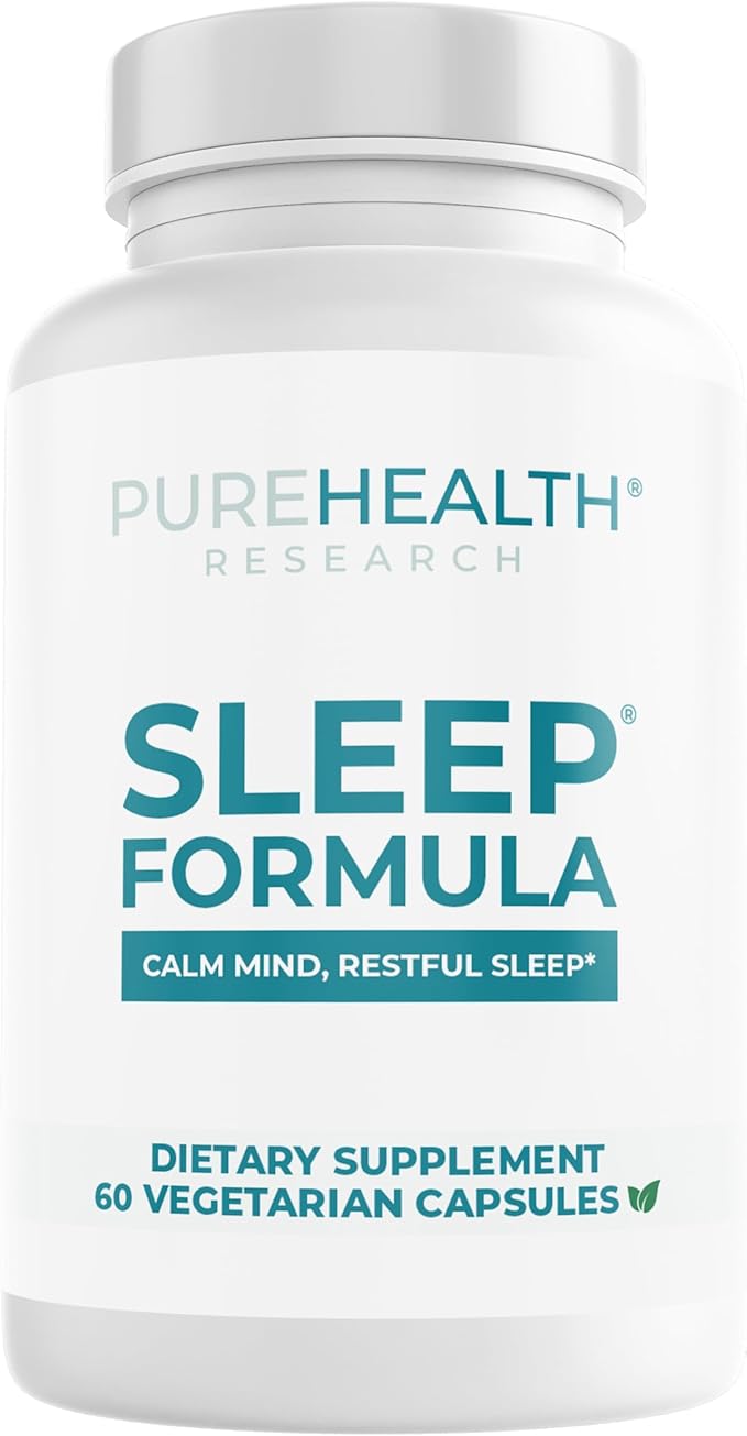 PUREHEALTH Research Sleep Formula - Natural Sleep Support Supplement for Adults - for Restfulness & Relaxation - with Melatonin, Valerian Root, GABA, L-Theanine, Lemon Balm, Hops & More - 60 Capsules