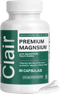 Clair Magnesio Premium Supplement, Premium Magnesium Glycinate, Non-GMO Ingredients, Daily Routine, Vegan-Friendly 90 Capsules