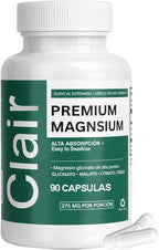 Clair Magnesio Premium Supplement, Premium Magnesium Glycinate, Non-GMO Ingredients, Daily Routine, Vegan-Friendly 90 Capsules