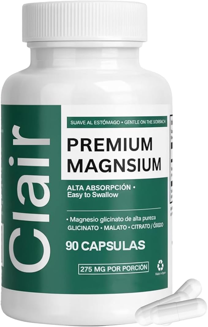 Clair Magnesio Premium Supplement, Premium Magnesium Glycinate, Non-GMO Ingredients, Daily Routine, Vegan-Friendly 90 Capsules
