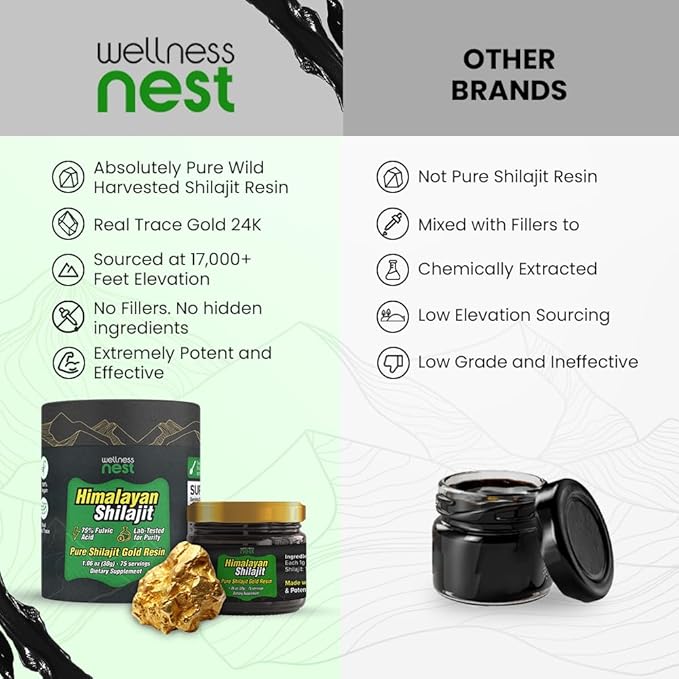 Wellness Nest Gold Grade Pure Himalayan Shilajit Resin: Ultimate Potency for Men & Women - 24k Gold, 75%+ Fulvic Acid, Lab Test Report Included - 30g (1 Pack), 75 Servings