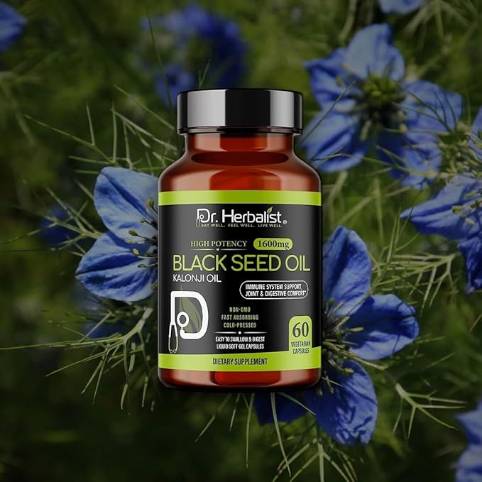 Dr. HERBALIST Black Seed Oil Capsules 1600mg - Cold Pressed Nigella Sativa Softgels with Thymoquinone | Supports Overall Wellness & Immune Vitality* | Halal, Non-GMO | 60ct