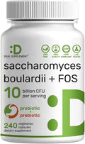 Saccharomyces Boulardii Probiotics + FOS Supplement, 10 Billion CFU, 240 Veggie Capsules – Probiotic & Prebiotic for Women & Men – Gut, Immune & Digestive Health Support – Non-GMO