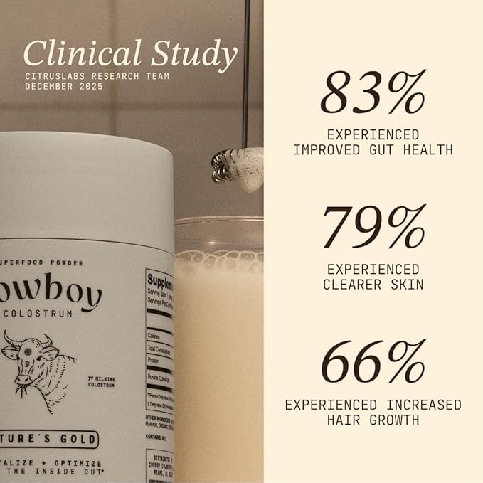Cowboy - The Exclusive 1st Milking, Whole, Grass Fed Colostrum Supplement for Full Body Health - Bovine Colostrum Powder Packed w/Bioactive Nutrients - Sugar Free (Unflavored, 40 Servings)
