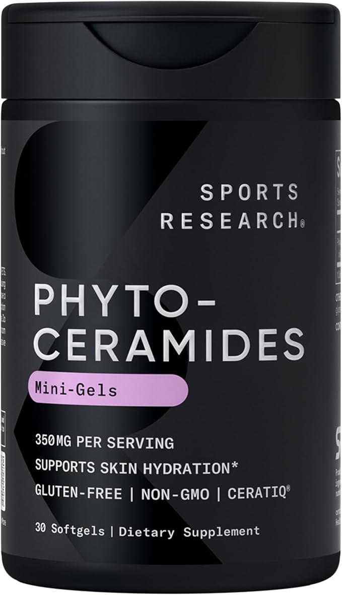 Sports Research® Healthy Skin and Hair Support - Vegan Biotin 10,000mcg with Coconut Oil, Triple Strength Astaxanthin 12mg, and Phytoceramides 350mg per Softgel · Non-GMO · Vegan · Gluten-Free