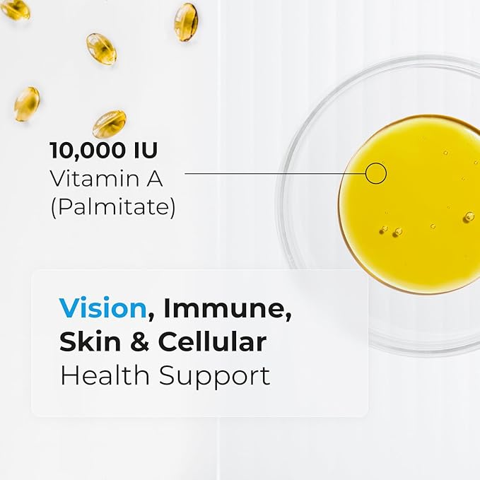 Vitamin A - 60 Softgels 10,000 IU - Helps Support Eye, Skin Health and Immune System - 2 Months Supply Vitamin A Supplement Made in Canada, Non-GMO