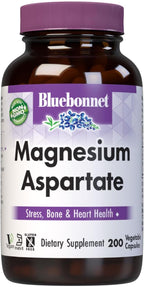 Bluebonnet Nutrition Magnesium Aspartate, Supports Healthy Magnesium Levels, Soy & Gluten & Dairy Free, Non-GMO, Kosher Certified, Vegan, 100 Servings, White, 200 Count
