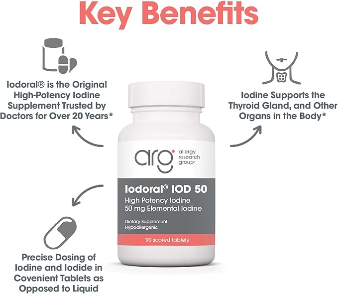 Optimox Iodoral 50 mg - Iodine & Potassium Iodide Supplement for Thyroid & Immune System Support- Non-GMO & Gluten-Free - 90 Servings - 90 Count