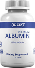 Dr.K&C Premium Albumin Protein Supplement – Extra Strength 1000 mg 120 Tablets Healthy Kidney Liver Promote General Wellness Energy Support Life Balance 1pk