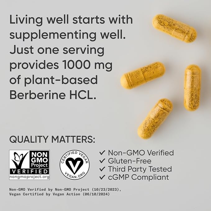 Sports Research Berberine - Herbal Ayurvedic Metabolic Health Support - 1000mg - 120 Capsules - Vegan Certified, Gluten-Free, Non-GMO