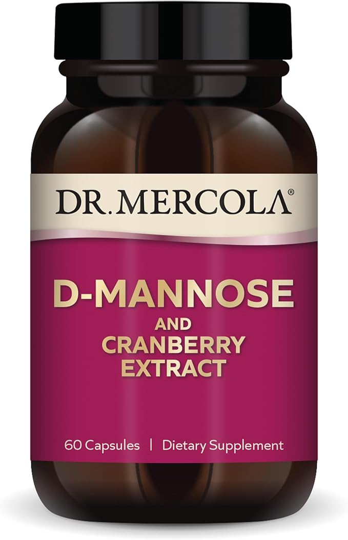 Dr. Mercola D-Mannose and Cranberry Extract, 1,000 mg D-Mannose & 400 mg Cranberry per Serving, Urinary Tract Health Supplement, Non-GMO, Gluten-Free, Soy-Free, 60 Capsules