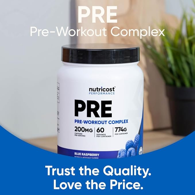 Nutricost Pre-Workout Complex Powder (60 Servings, Blue Raspberry) - Pre-Workout Supplement with Beta-Alanine, Taurine & Amino Acids