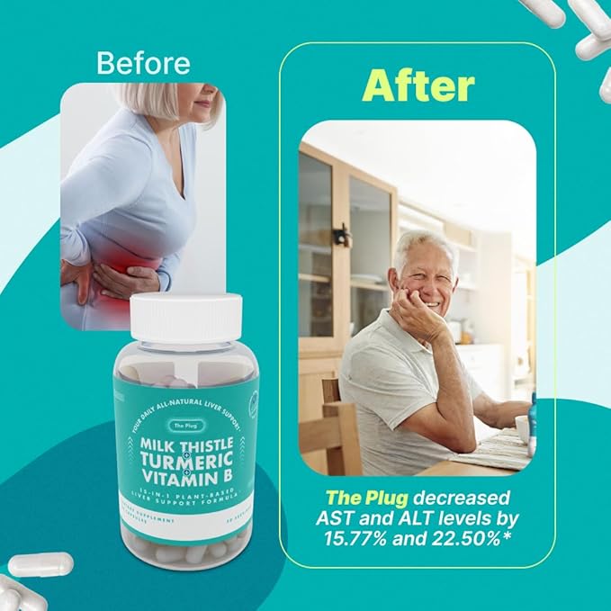 The Plug Liver Cleanse Detox & Repair Milk Thistle (Silymarin), Turmeric, Dandelion Root & Vitamin B– Herbal Capsules for Liver, Digestive & Immune Support – Non-GMO, Gluten-Free, Kosher – 60 Capsules