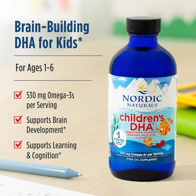 Nordic Naturals Children’s DHA, Strawberry - 4 oz for Kids- 530 mg Omega-3 with EPA & DHA - Brain Development & Function - Non-GMO - 48 Servings