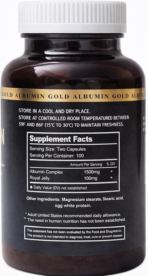 Premium Albumin Gold 5000 Dietary Supplement - 1700mg (100 Capsules)