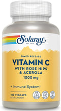 SOLARAY Vitamin C 1000mg - Time Release Vitamin C Capsules w/Rose HIPS and Acerola for Bioflavonoid Support - Two-Stage, All-Day Immune Support - Vegan, 60 Day Guarantee