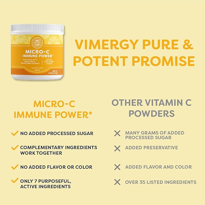 Vimergy Micro-C® Immune Power™* - Travel Size, 34 2000mg Servings – Gentle Form – Antioxidant Phytonutrients – Immune & Nerve Support – Benefits Bone & Cartilage – Gluten-Free, Kosher, Vegan (125g)