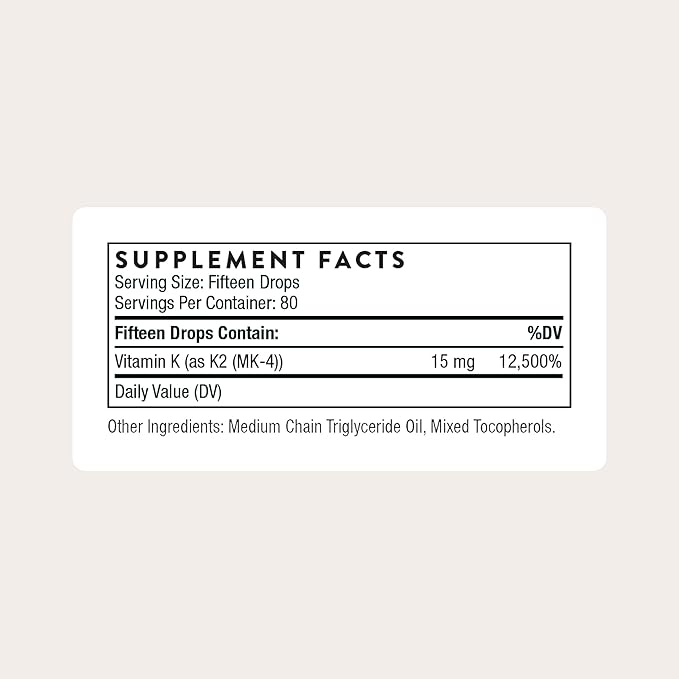 THORNE - Vitamin K2 - Concentrated Vitamin K2 (as MK-4) Liquid Supplement - Supports Bone, Heart & and Blood Vessel Health* - Third-Party Certified - Gluten, Dairy & Soy-Free - 1 Fl Oz