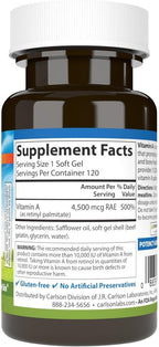 Carlson Labs Vitamin A Palmitate, 15000 IU, 120 Softgels