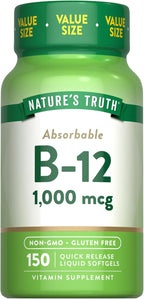 Nature's Truth Vitamin B12 | 1000 mcg | 150 Softgels | Non-GMO & Gluten Free Supplement