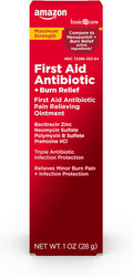 Amazon Basic Care First Aid Antibiotic + Burn Relief, Maximum Strength Triple Antibiotic Ointment for Minor Cuts, Scrapes, Infection Protection, 1 ounce (Pack of 1)