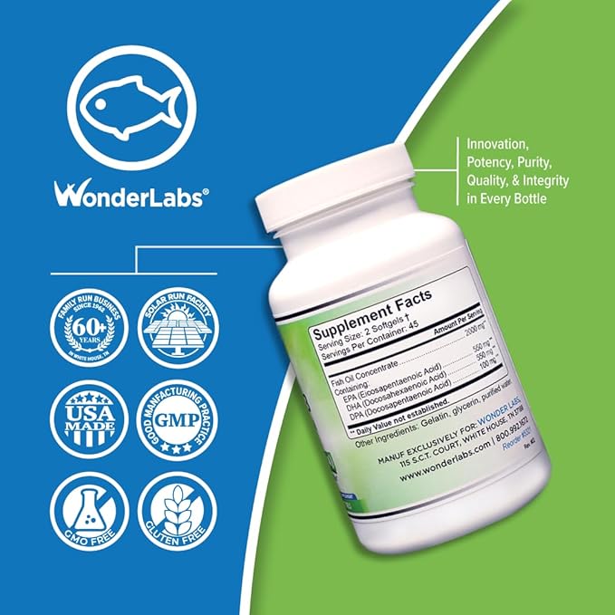 Wonder Laboratories EZ Omega-3 Atlantic Menhaden Fish Oil Supplement 2000 mg, Burpless, Made in The USA, Perfect Balance of EPA+ DHA + DPA 180 Softgels