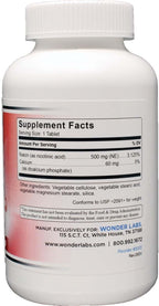 Wonder Laboratories High Potancy Time Release Niacin (Vitamin B3) 500 Mg 100 Tablets Non-GMO, Gluten Free Supplement