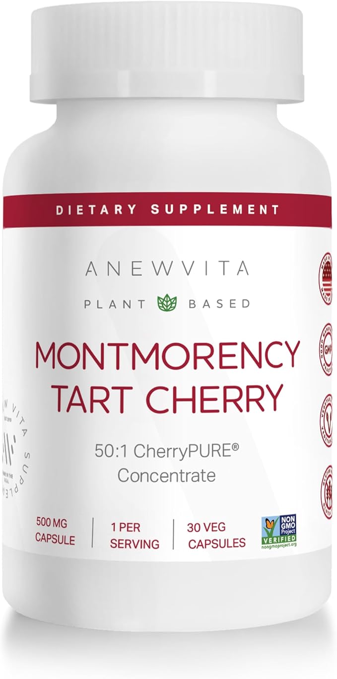 Montmorency Tart Cherry, Non GMO, Capsules - CherryPure 50:1 Concentrate eq. 25,000 mg - Antioxidants & Flavonoids, Tart Cherry Extract for Gout & Muscles - 30 Veggie Capsules - 1 Month Supply