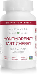 Montmorency Tart Cherry, Non GMO, Capsules - CherryPure 50:1 Concentrate eq. 25,000 mg - Antioxidants & Flavonoids, Tart Cherry Extract for Gout & Muscles - 30 Veggie Capsules - 1 Month Supply