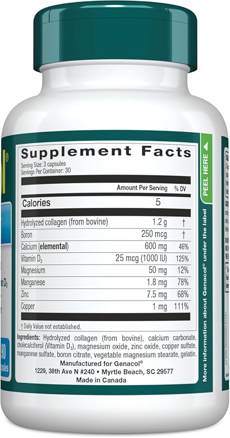 Genacol Bone & Joint – Calcium, Vitamin D3, Boron & Ultra-Hydrolyzed Collagen, Health Supplement, Supports Bone Strength, 90 Capsules (30-Day Supply)