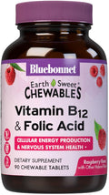 Bluebonnet Nutrition Earth Sweet Vitamin B12 & Folic Acid Chewable Tablets, Soy-Free, Gluten-Free, Raspberry 90 Count (Pack of 1)