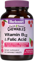 Bluebonnet Nutrition Earth Sweet Vitamin B12 & Folic Acid Chewable Tablets, Soy-Free, Gluten-Free, Raspberry 90 Count (Pack of 1)