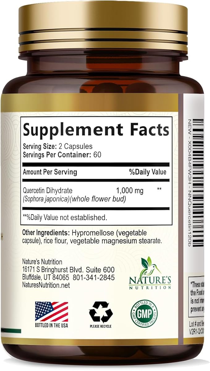 Quercetin Dihydrate 1000mg per Serving - Premium Plant-Based Bioflavonoids - Extra Strength Antioxidant Immune & Respiratory Health Support - High Absorption Quercetin Dihydrate - 120 Veggie Capsules