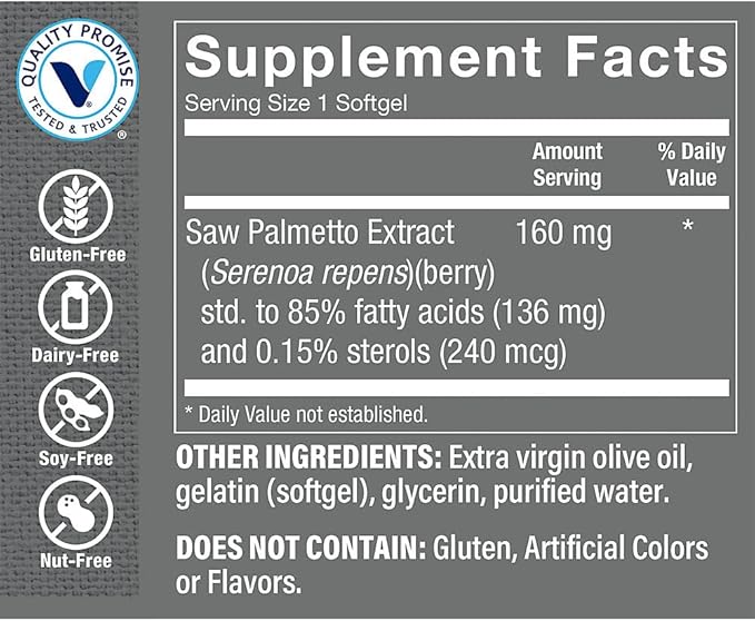 The Vitamin Shoppe Saw Palmetto Extract 160mg, Supplement for (300 Softgels)