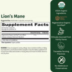 Lion’s Mane – Regenerative Organic Certified Mushroom Capsules for Focus, Memory & Nerve Support – Cognitive Clarity and Natural Energy – 90 Vegan Tablets