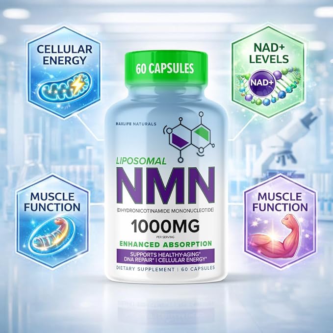 Liposomal NMN 1000mg – Nicotinamide Mononucleotide Supplement – NAD+ Precursor for Cellular Energy, DNA Repair, & Healthy Aging Support – 99% High Purity Shelf Stablized, Made in USA, 60 Capsules