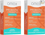 Omax Probiotic & Prebiotic 50 Billion CFU + Chicory Inulin, – 10 Strains Digestive Health Supplement – Supports Gut Health, Bloating Relief, Vegan, Dairy-Free, Gluten-Free, Non-GMO (2 Pack)
