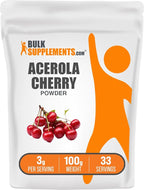 BulkSupplements.com Acerola Cherry Powder - Fruit Powder, Acerola Cherry Supplement, Vitamin C Supplement - Gluten Free, 3g per Serving, 100g (3.5 oz) (Pack of 1)